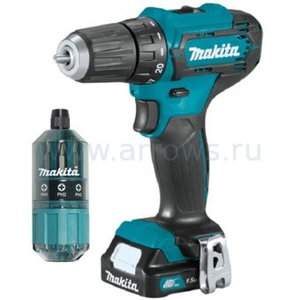 Дрель аккумуляторная безударная MAKITA DF333DWYE4 (12V, 30Нм, 2акб 1,5Ач, кейс) + НАБОР БИТ