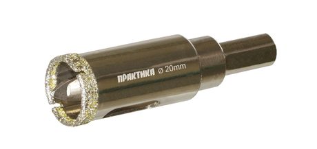 Коронка алмазная ПРАКТИКА "Профи" по керамограниту/керамике  20х70мм, пилотное сверло, (1шт) (917-576)