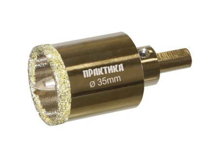 Коронка алмазная ПРАКТИКА "Профи" по керамограниту/керамике  35х70мм, пилотное сверло, (1шт) (917-637)